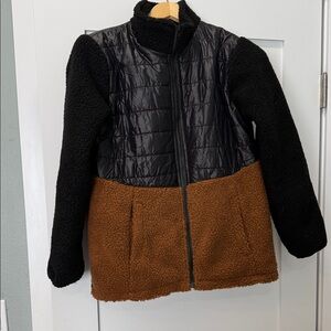 Womens Black and Brown Sherpa Jacket - Casual Cozy Layer